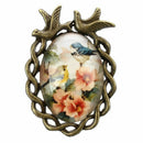 Woman Girl Flower Bird Print Ellipse Pendant Lobster Clasp Necklace Bronze TM3T9