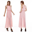 Sexy Women Dinner Party Halter Pleated Floor Length Long Dress Pink M