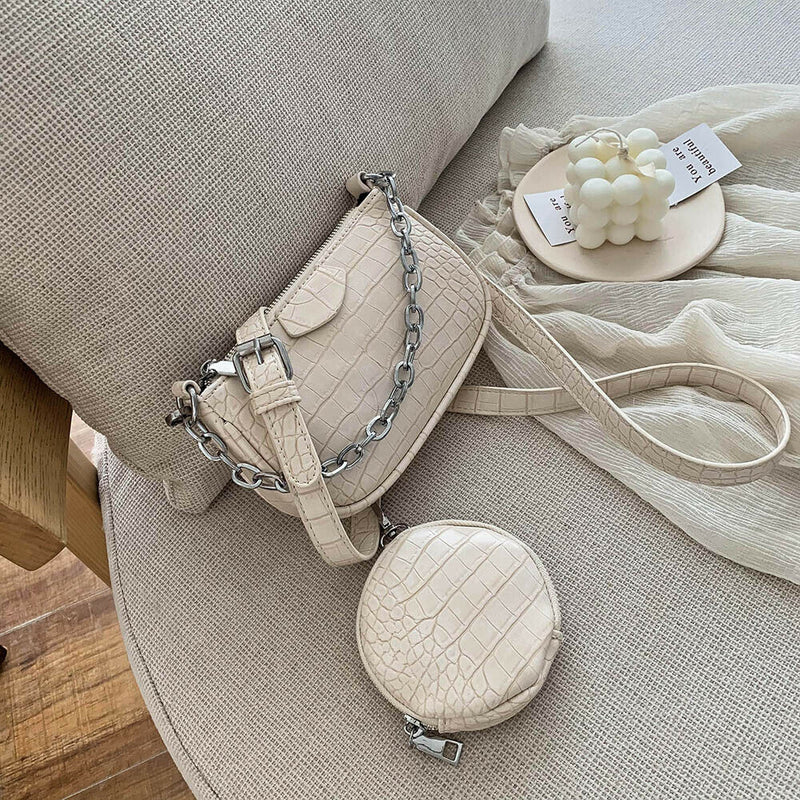 Alligator Leather Handbag Purse Women Sling Crossbody Shoulder Bag (Beige)