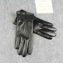 Winter Warm PU Leather Lace Gloves Women Cycling Bike Touch Screen Glove