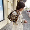 Women Winter Fur Handbag Plush Soft Shoulder Underarm Bag (Brown Zebra)