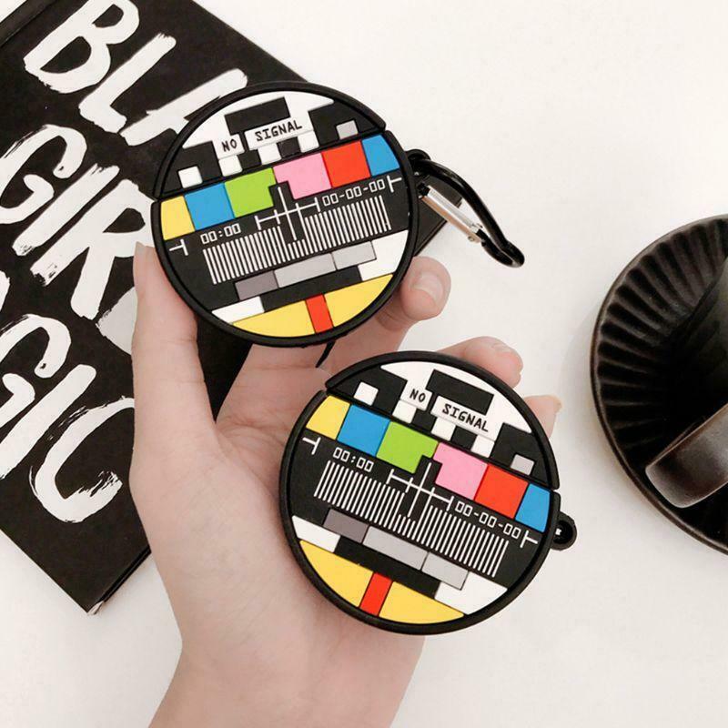 No Signal Pattern Protective Case Silicone Cover with Carabiner for Airpods 1/2