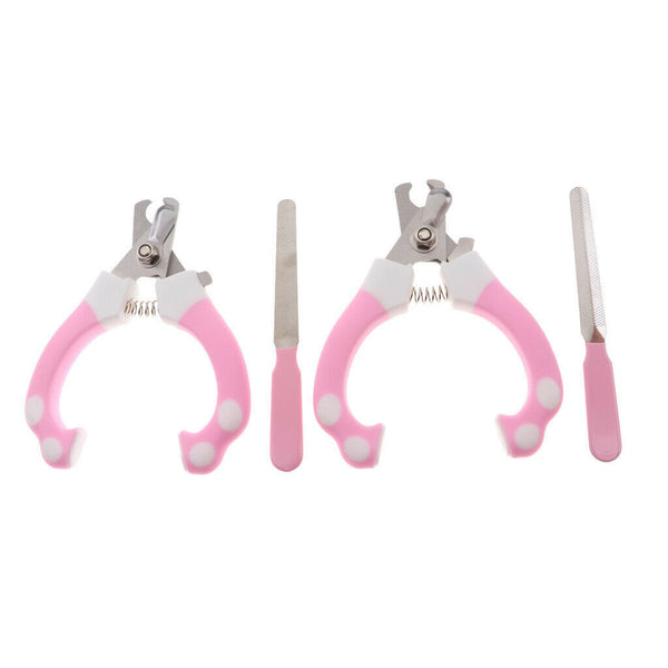 2 Sets of Stainless Steel Cat Dog Nail Clipper & Claw Grooming Trimmer Pink