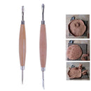 2pcs Wooden Handle Stainless Steel Pottery Shapers Carvers Clay Tools