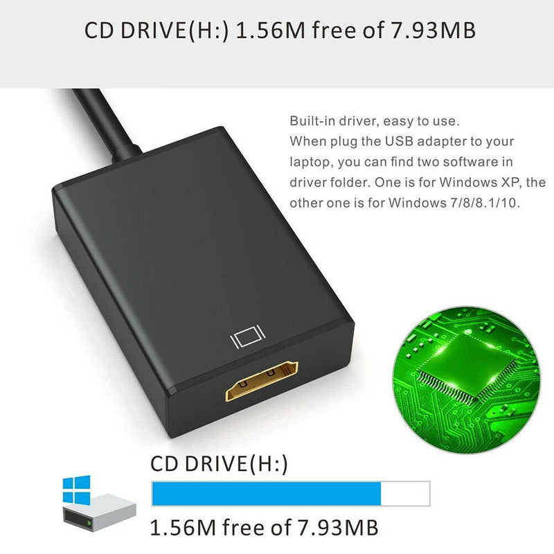USB3.0 to 1080P HDMI Converter for PC Projector Video Audio Display Adapter
