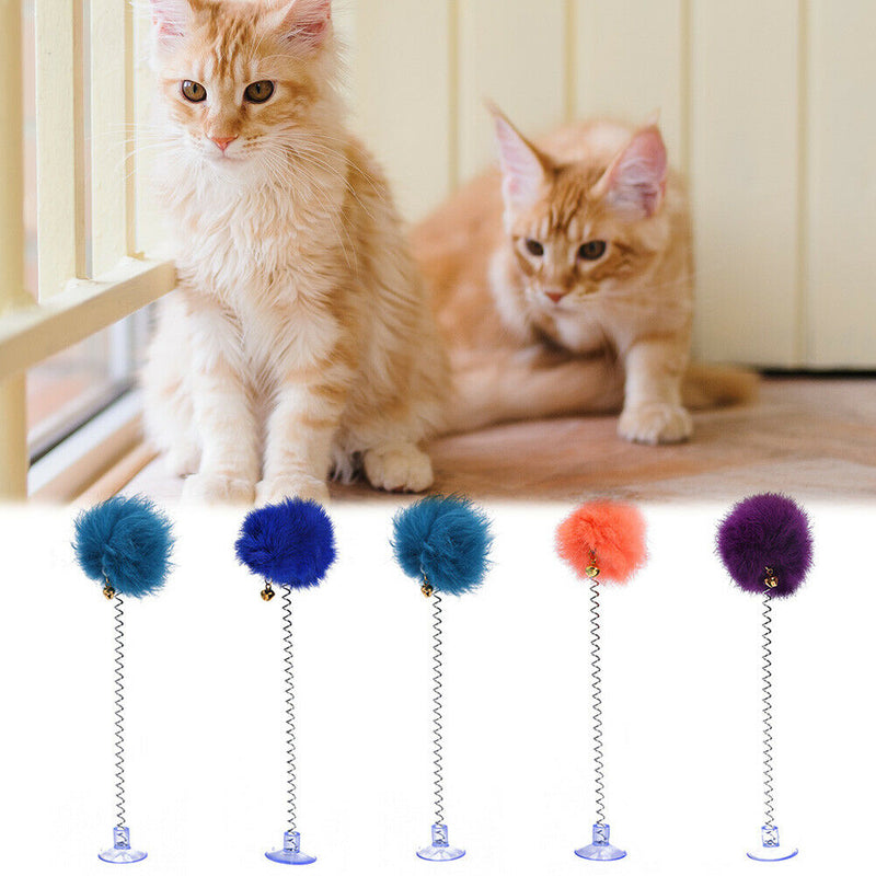 5pcs/set Bell Plush Ball Spring Cat Scratch Toys Pet  Training Sucker Toys