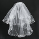 White Woman Bridal Veils Wedding Veils 2 Layers Handmade Beaded Edge with C