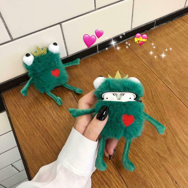 Cute cartoon stereo creative plush frog prince earphone set for Airpods 1/2