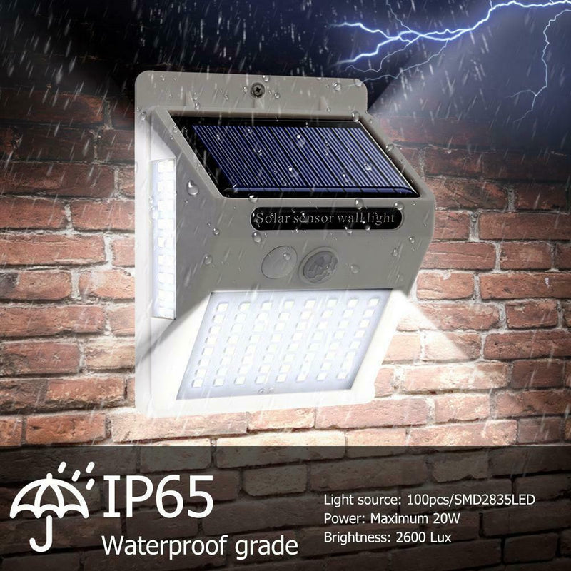 2pcs 100LED Three-sided Solar Motion Sensor Wall Light Outdoor Garden Lamp A