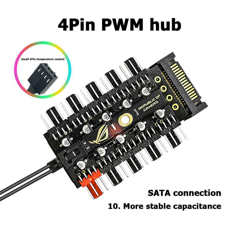 1 to 10 4 Pin PWM Cooler Fan HUB Splitter Extension Speed Controller (SATA)