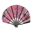 Chinese Japanese Fabric Bamboo Folding Hand Held Fan Pink H9Q7