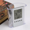 Transparent Electronic Pen Holder Container Lcd Digital Alarm Clock Desk Pe C3K1