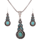 Elegant RetroBDurquoise Dangel Hook Earrings & Necklace Jewelry Sets Kw