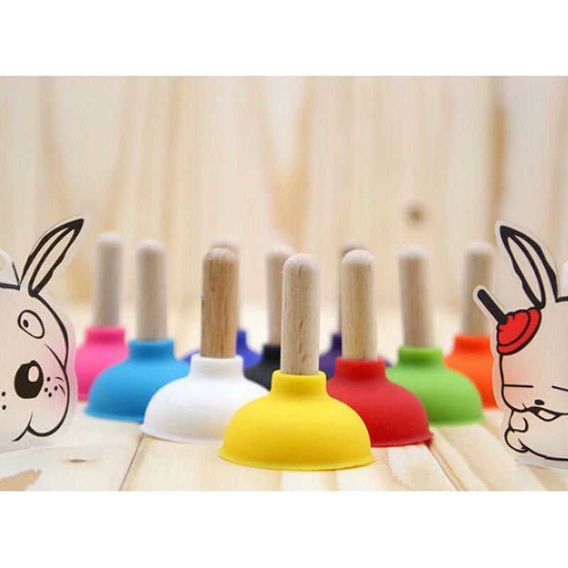 7pc Mini Wooden Hanle Toilet Shape Plunger Rubber Cell Phone Sucker Holder Stand