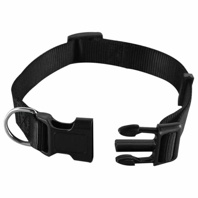 Adjustable Nylon Dog Puppy Collar with Buckle and Clip for Lead (L, Black) J2U3