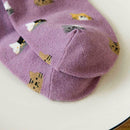 1 Pair Women Cute Cat Pattern Cotton Socks Anti-slip Multi-colo Breathable P8E4