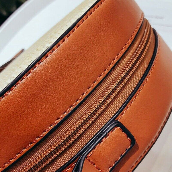 Women's straw bag Crossbody bag Woven bag Summer leisure bag Small round si E7B1