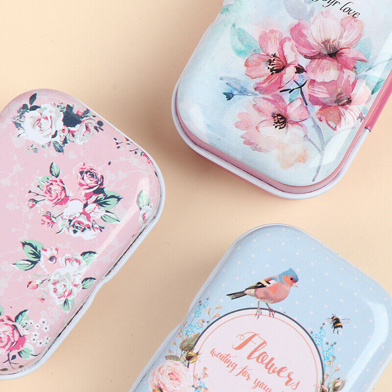 1*Mini Flower Tin Trinket Jewelry Coin Box Tinplate Storage Case Small Recta Gw