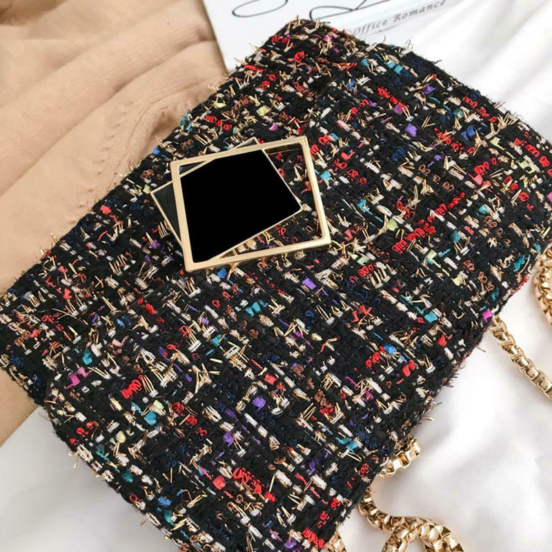 Retro Women Woolen Messenger Bag Flap Clutch Shoulder Handbag (Multicolor) A