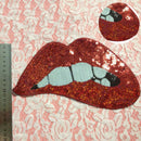 Embroidered iron on patches for clothing Red sequins Lips DIY Motif AppliqueAly