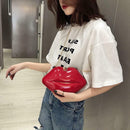 Lips Women PVC Handbags Chain Messenger Bags Shoulder Party Clutch (Red) SN9F