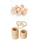 70pcs Natural Wooden Baby Teether Ring Unfinished Beads DIY Jewellery Craft