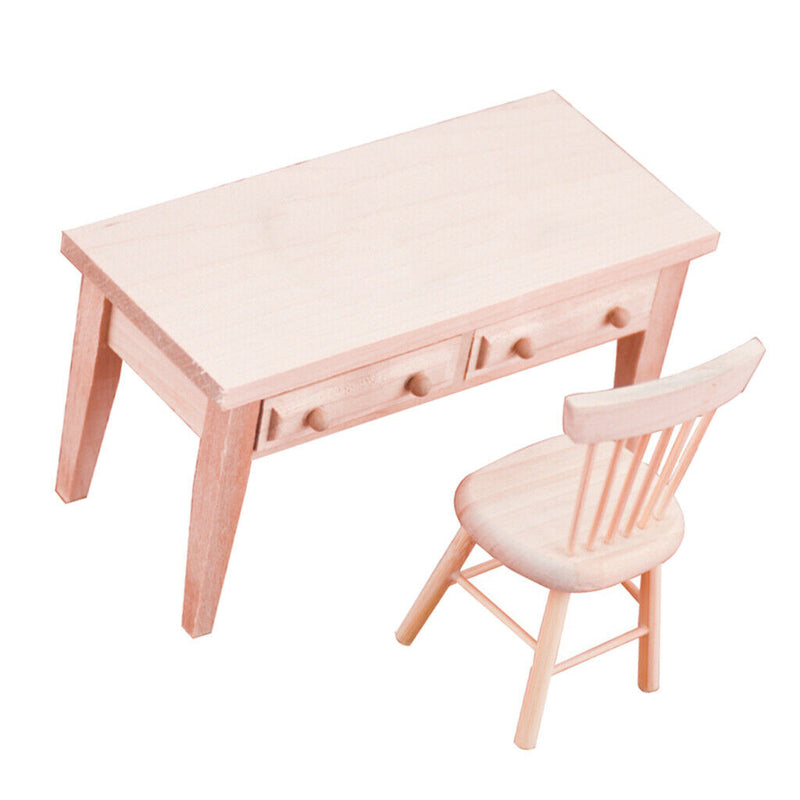 1/12 Miniatures Unpainted Table And Chair Set Furniture Room DIY Ornaments
