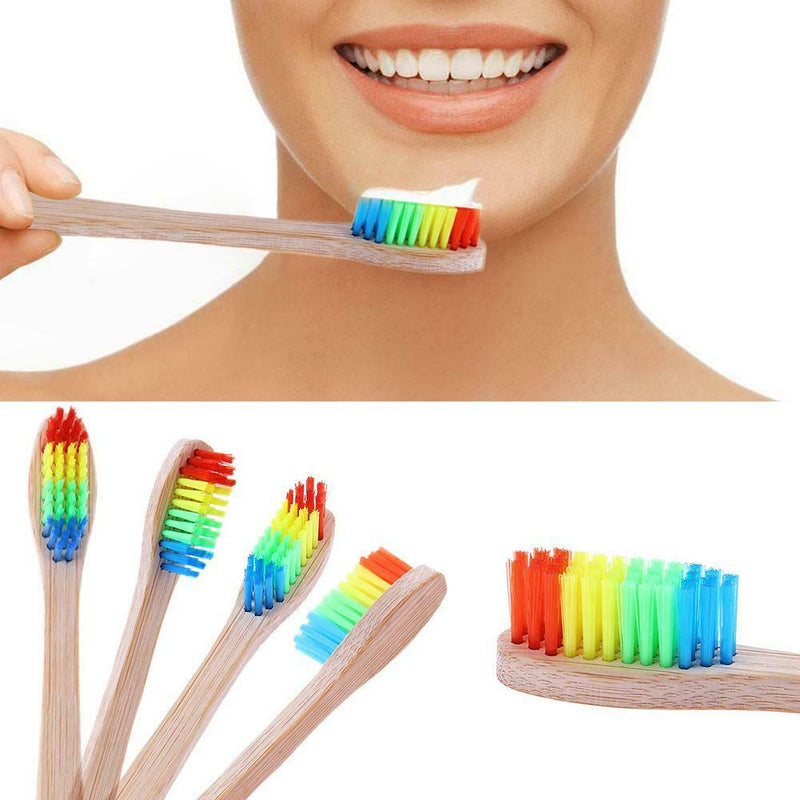 10pcs Soft Rainbow Head Bamboo Toothbrushes Oral Care Teeth Whitening Tools A