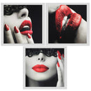 Pack 3 Art Oil Painting Canvas Picture Red Lips Wall Home Room Decor 40x40cm