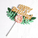 Forest Style Happy Birthday Flower Leaf Cake Topper Birthday Cake Decoration Ew
