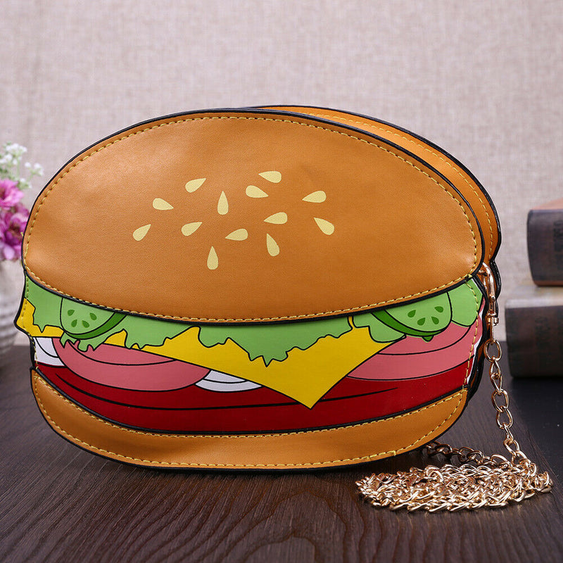 Woman Cupcake PU Chain Bag Popcorn Fries Crossbody Messenger Bag (Hamburger