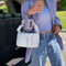 Women Candy Color Shoulder Bags Pleated Ruffle PU Totes Handbag (White)