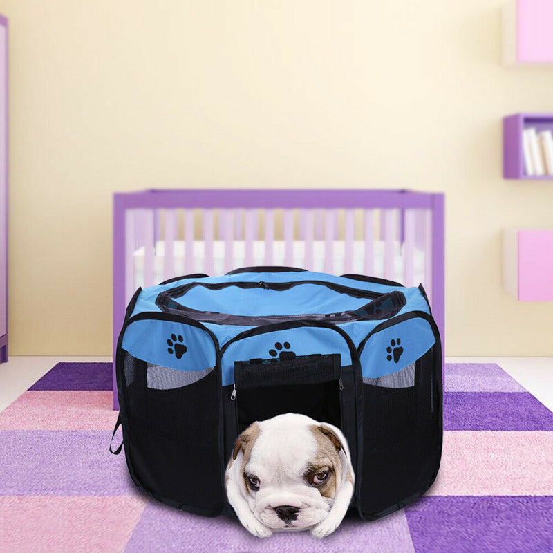 Claw Print Foldable Pet Cat Dog Tent House Guard Playpen Fence (Dark Blue) A