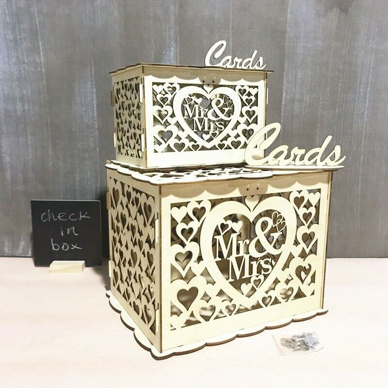 Mr & Mrs Wedding Gift Card Box Wooden Wedding Invitation Card Box Card Sign D6T8