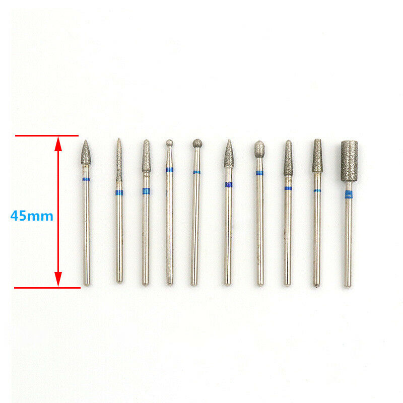 10Pcs Diamond Drill Bits Set Electric Machine Rotate Cuticle Cleaning Burr  Z8C6