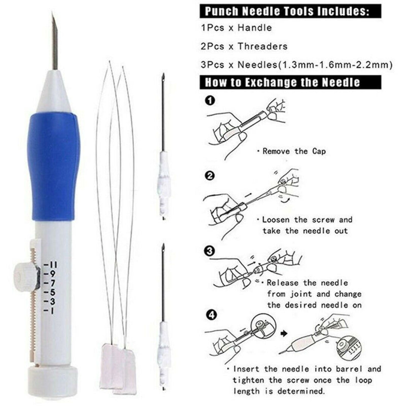 1 Set Embroidery Punch Needle Pen Threaders Tool Kit DIY Knitting Craft