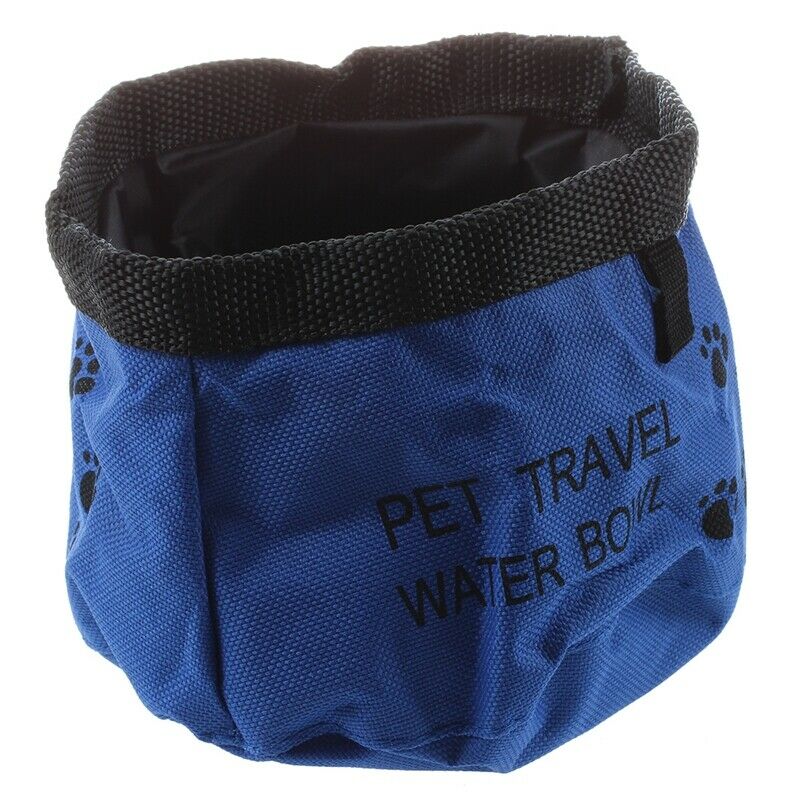 Pet Dog Cat Bowl Water Food Feeder Portable Collapsible Foldable Travel Blu