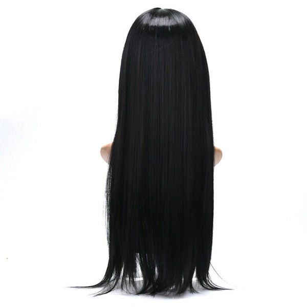Natural Hair Wig Straight Heat Resistant Synthetic Lace Front Wigs Black Co BX
