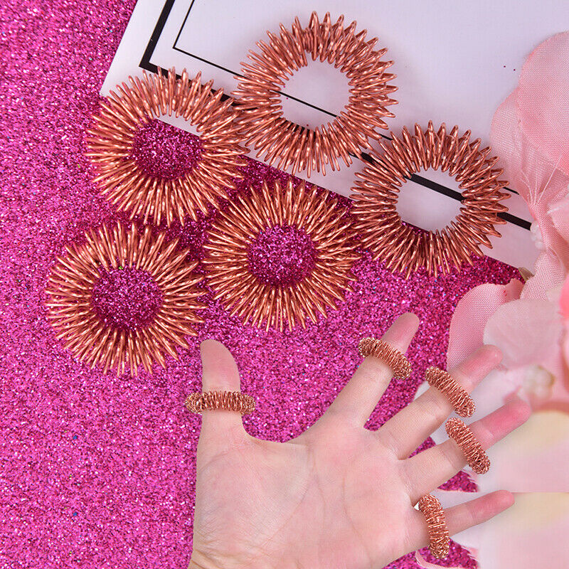 5pcs Copper Color Finger Massage Ring Acupuncture Ring Body Relax Hand Massa BX
