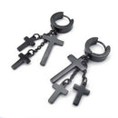 Black Stainless Steel Hoop Huggie Cross Dangle Pendant Earrings Studs Punk