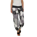 Women Casual Print Patchwork Pants Wide Leg Pants Loose Pocket Button Harem
