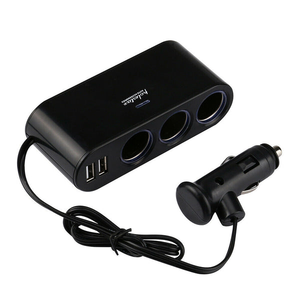12V/24V Car 3 Sockets Cigarette Lighter Splitter Dual USB Port Charger Adapter