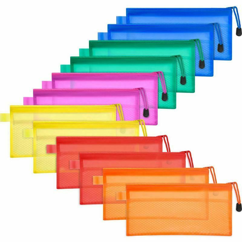 12 Pieces 6 Colors Pencil Pouch Zipper File Bags Waterproof Double Layer fo Y5V9