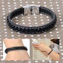 Men's Black Leather Wristband Braided Bracelet Stainless Steel Clasp Bangle