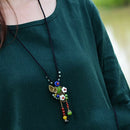 Ethnic Long Necklace Female Green Turquoise Copper Shell Flower Red Agate P
