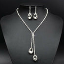Wedding Luxury Water Drop Crystal Rhinestone Necklace Earrings Jewelry Set ES