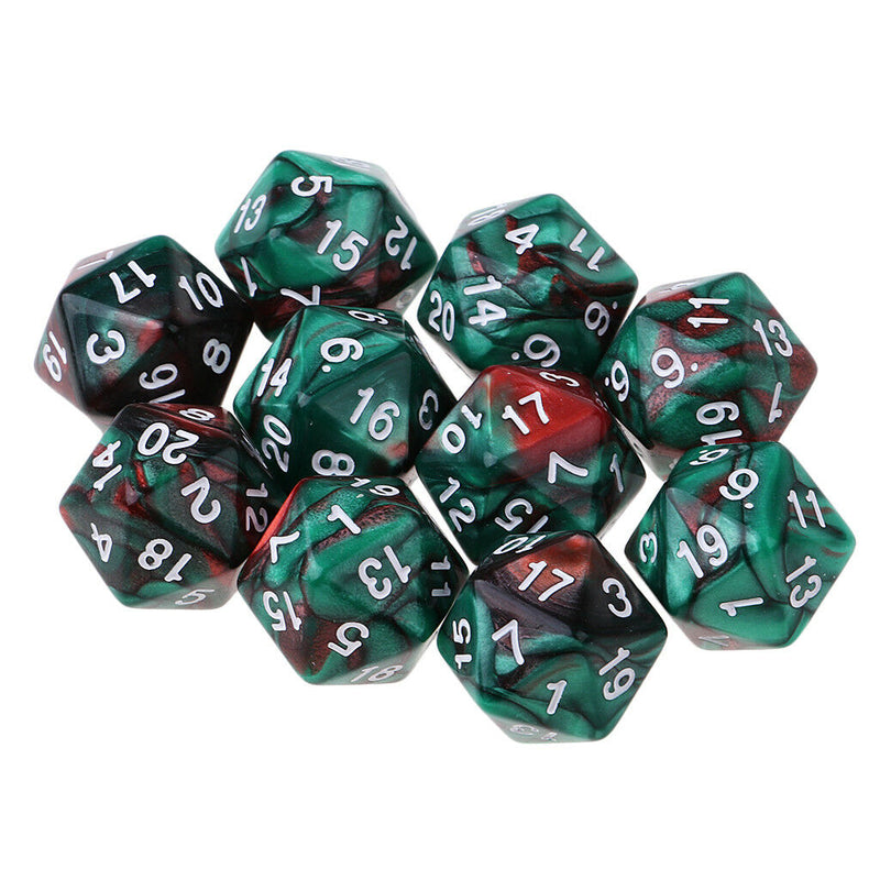 Set of 10 Green Coffee D20 Acrylic Dice for RPG D&D Gaming Twenty Sided Die