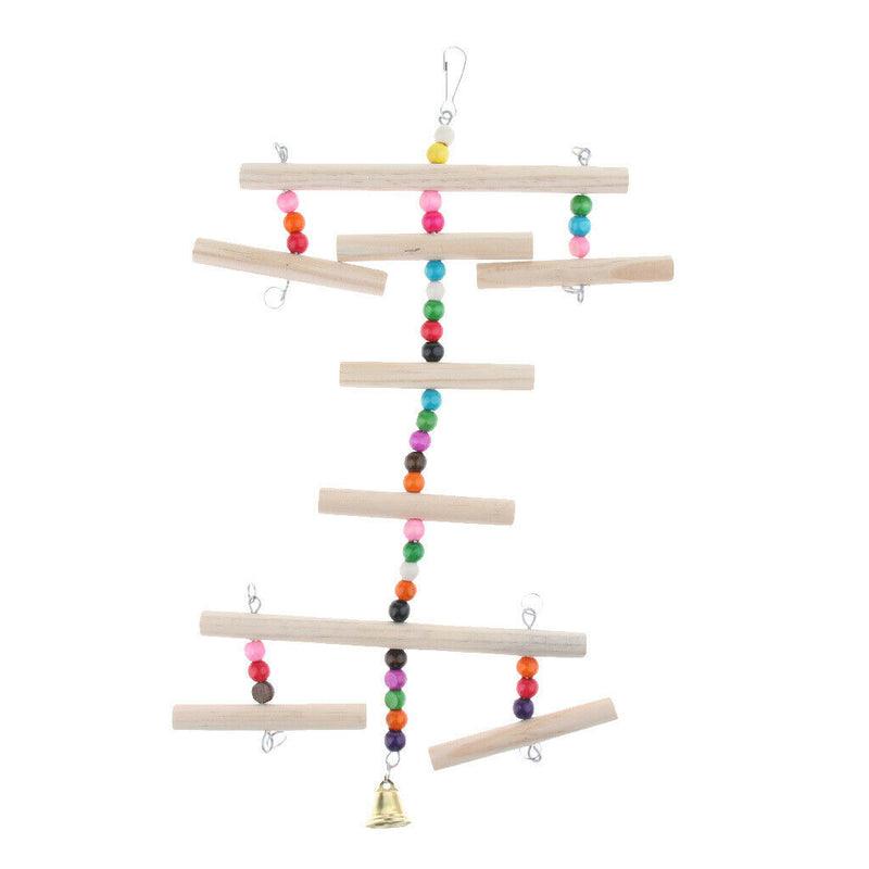 Parrot Bird Wooden Ladder Perch Toys Small Beads Varicolored