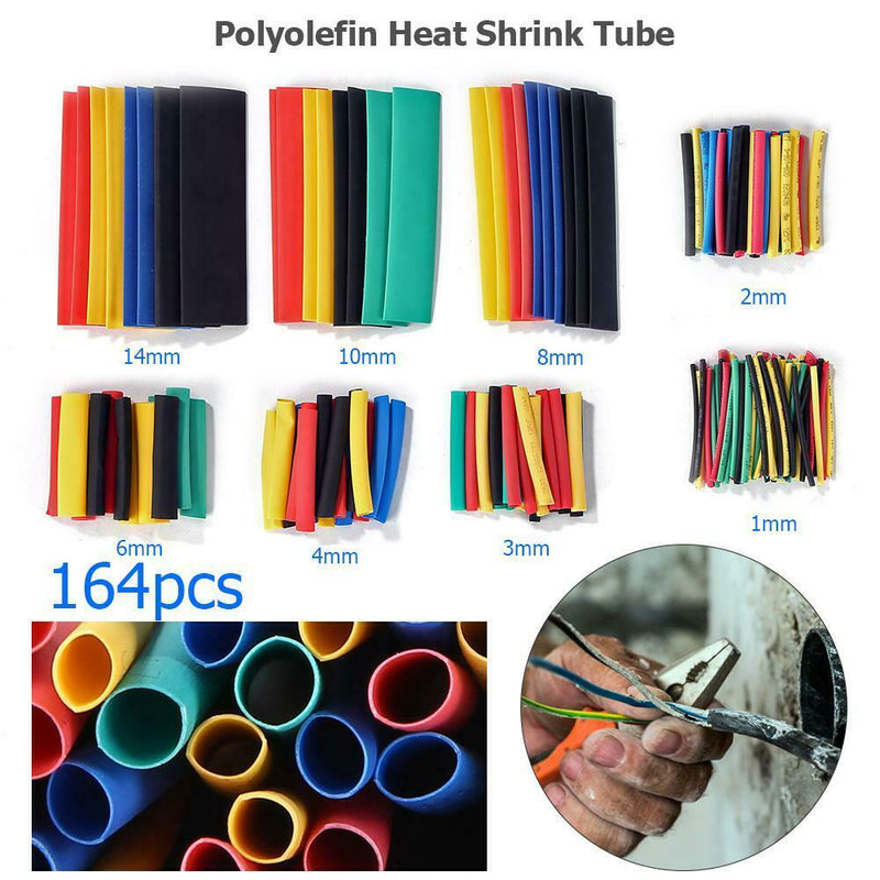 164pcs Flame Retardant Polyolefin Heat Shrink Tube Insulated Sleeve Kit A