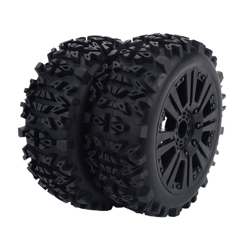 1/8 Scale RC Crawler Buggy Truck Rubber Tires + Wheel Rim, Pack of 2 - Black,